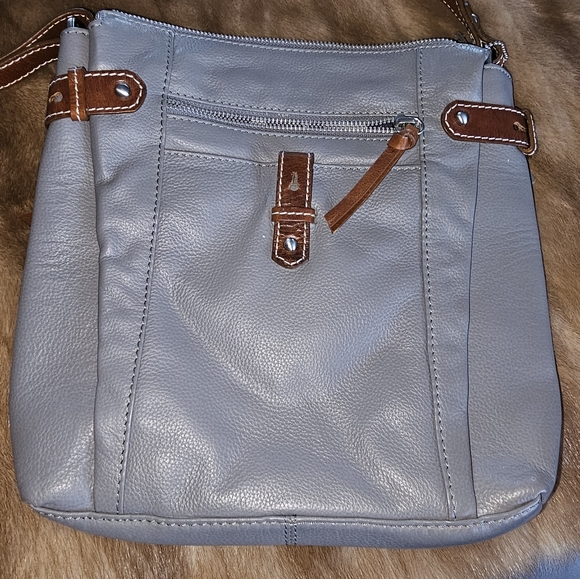 NINO BOSSI Women’s Gray Brown Trim Genuine Leather Crossbody Purse Handbag - Picture 8 of 8